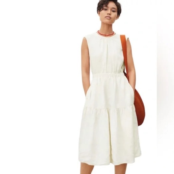 Everlane Linen Open Back Midi Dress Cream 4 - Picture 6 of 6